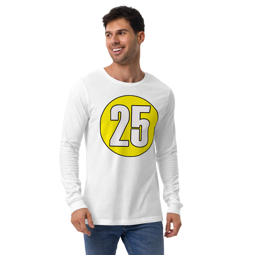 Unisex Long Sleeve Tee: White on Yellow 25