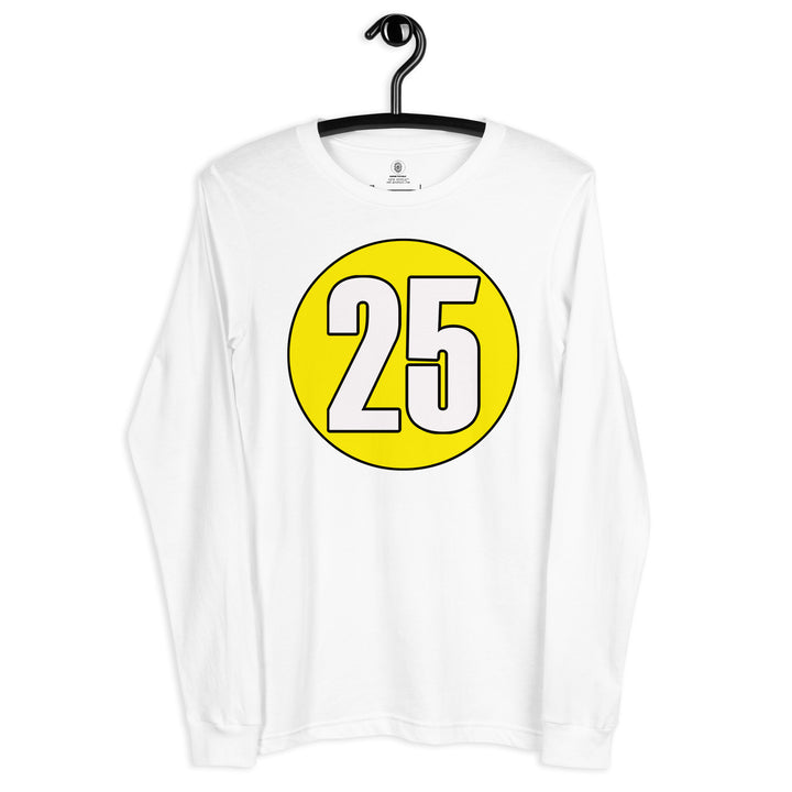 Unisex Long Sleeve Tee: White on Yellow 25