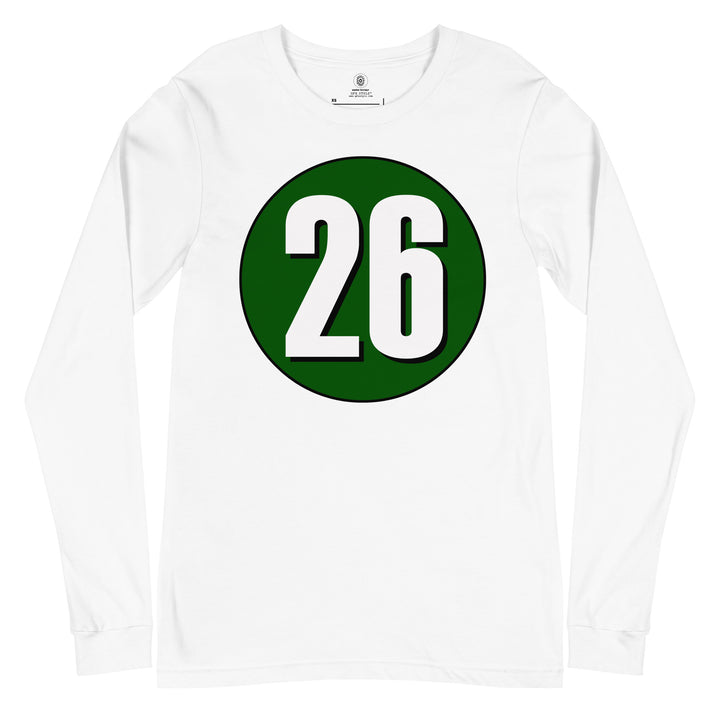 Unisex Long Sleeve Tee: White on Hunter Green 26