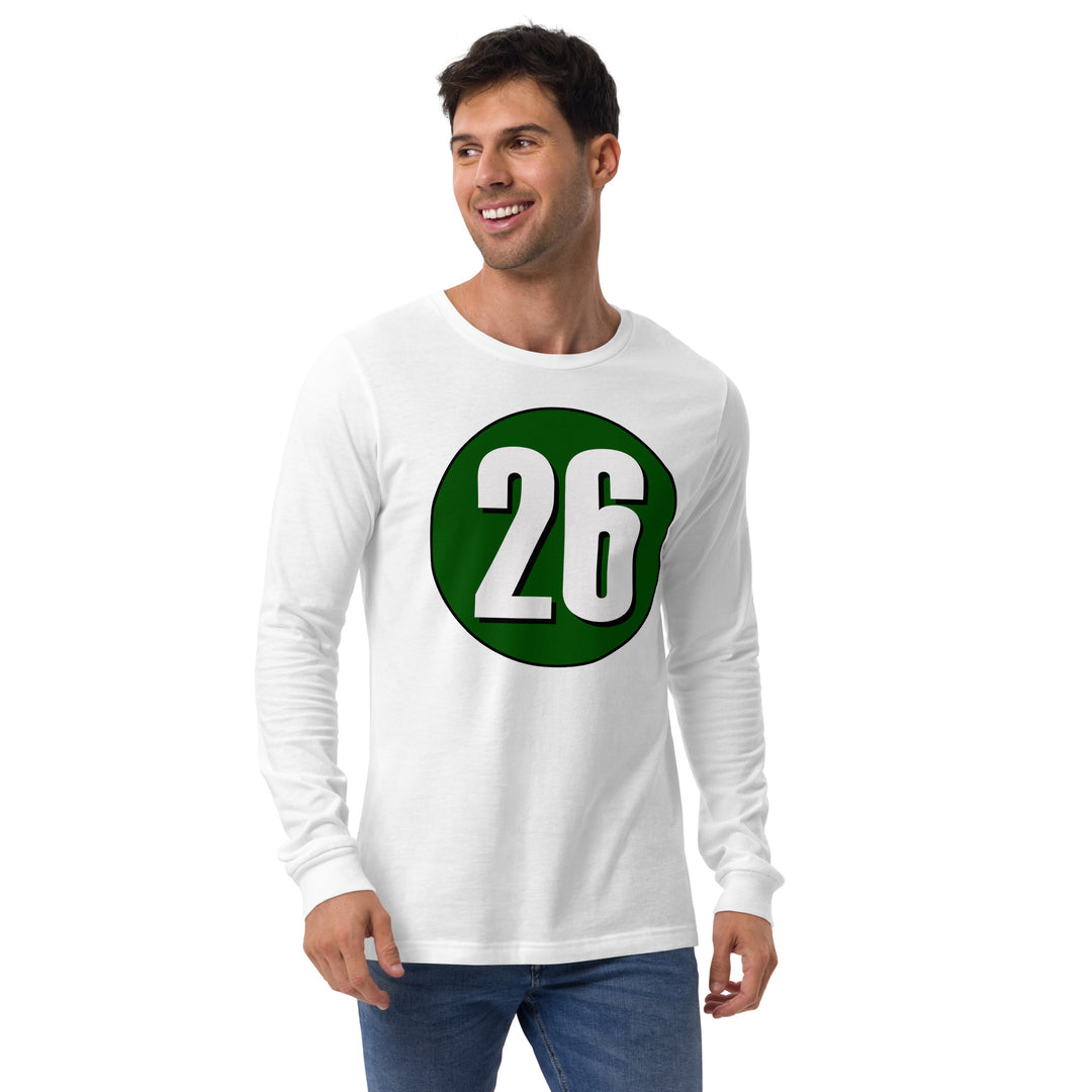 Unisex Long Sleeve Tee: White on Hunter Green 26