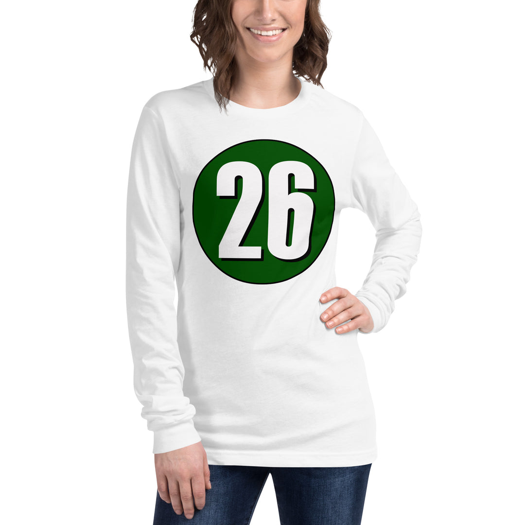 Unisex Long Sleeve Tee: White on Hunter Green 26