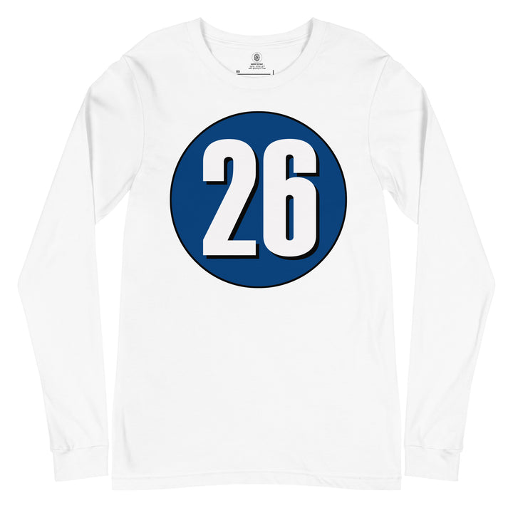 Unisex Long Sleeve Tee: White on Navy Blue 26