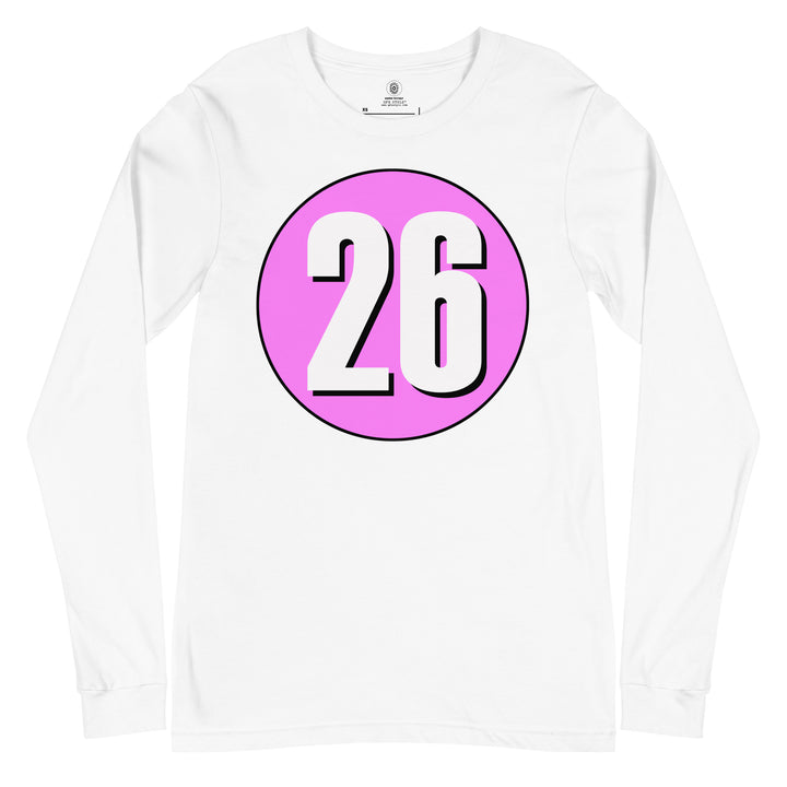 Unisex Long Sleeve Tee: White on Pink 26