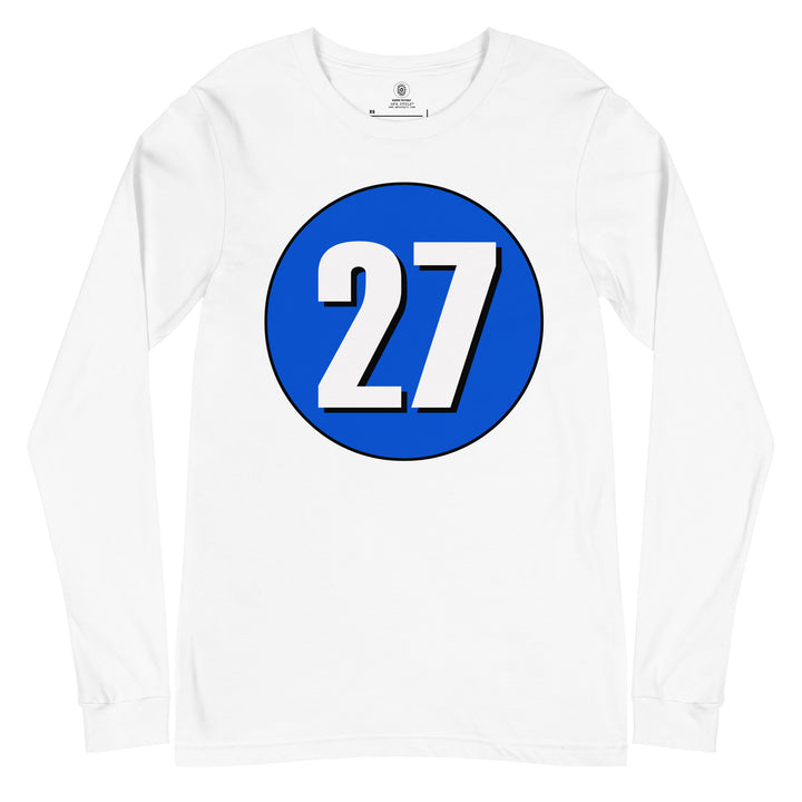 Unisex Long Sleeve Tee: White on Periwinkle 27