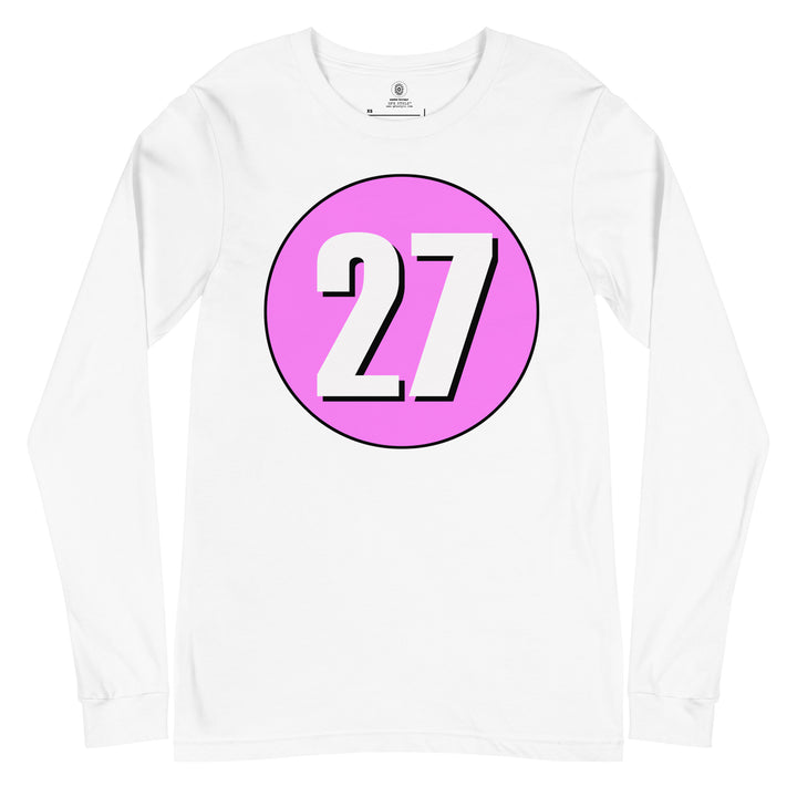 Unisex Long Sleeve Tee: White on Pink 27