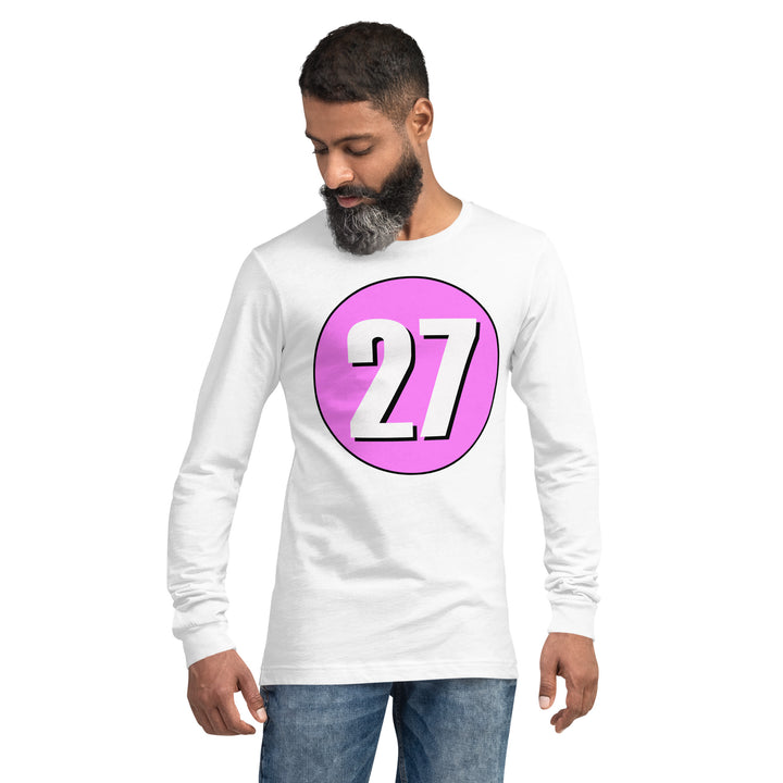 Unisex Long Sleeve Tee: White on Pink 27