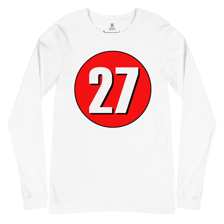 Unisex Long Sleeve Tee: White on Red 27