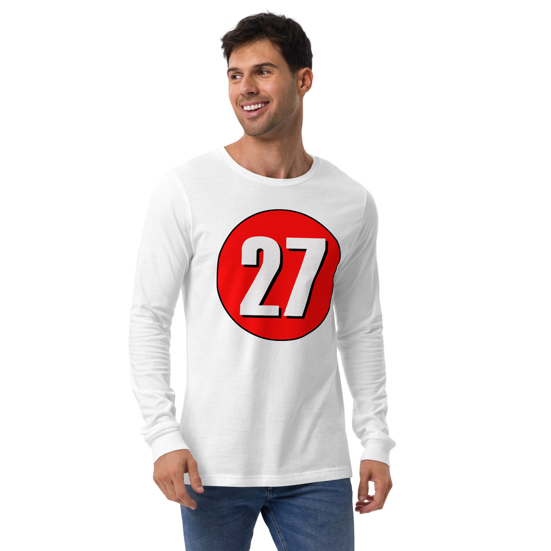 Unisex Long Sleeve Tee: White on Red 27