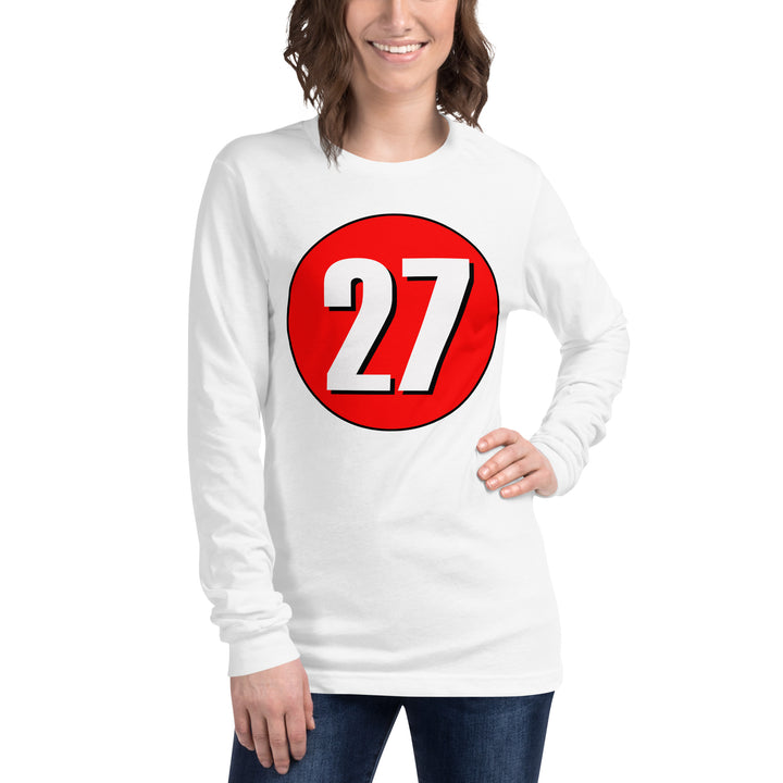 Unisex Long Sleeve Tee: White on Red 27