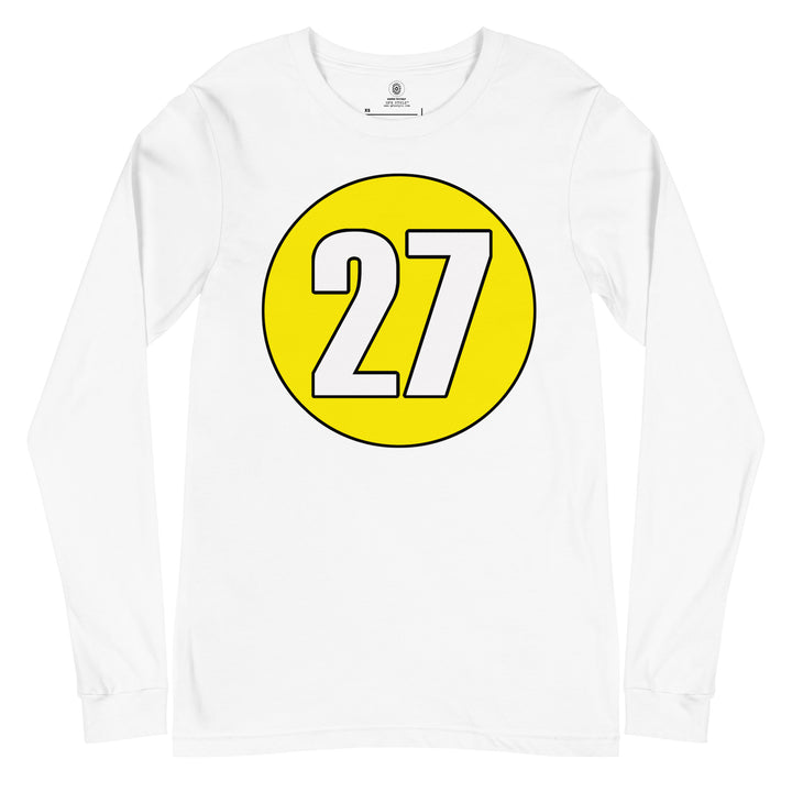 Unisex Long Sleeve Tee: White on Yellow 27