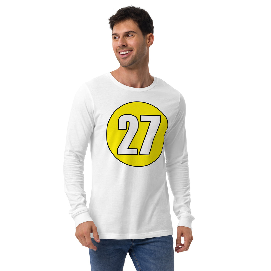 Unisex Long Sleeve Tee: White on Yellow 27