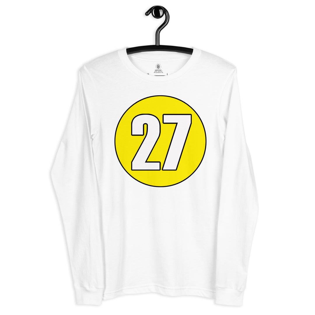 Unisex Long Sleeve Tee: White on Yellow 27