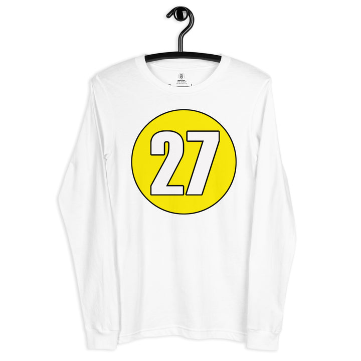 Unisex Long Sleeve Tee: White on Yellow 27