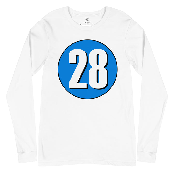 Unisex Long Sleeve Tee: White on Blue 28