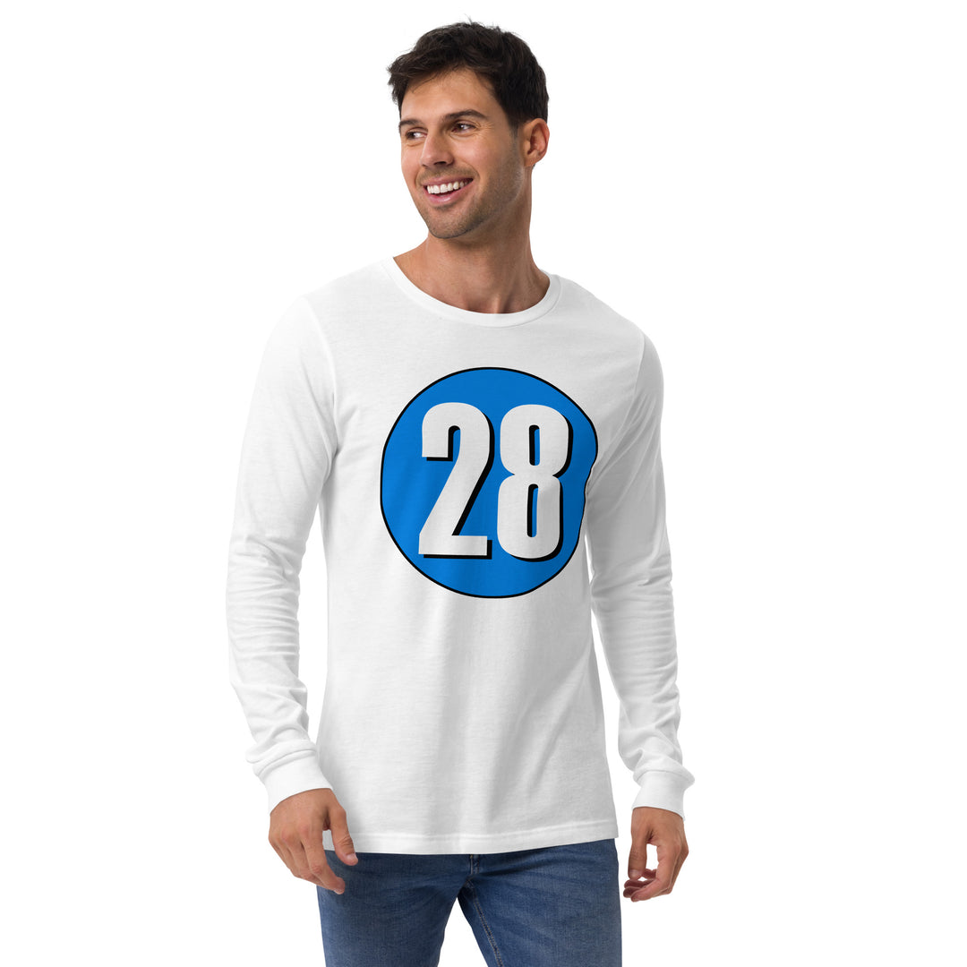 Unisex Long Sleeve Tee: White on Blue 28