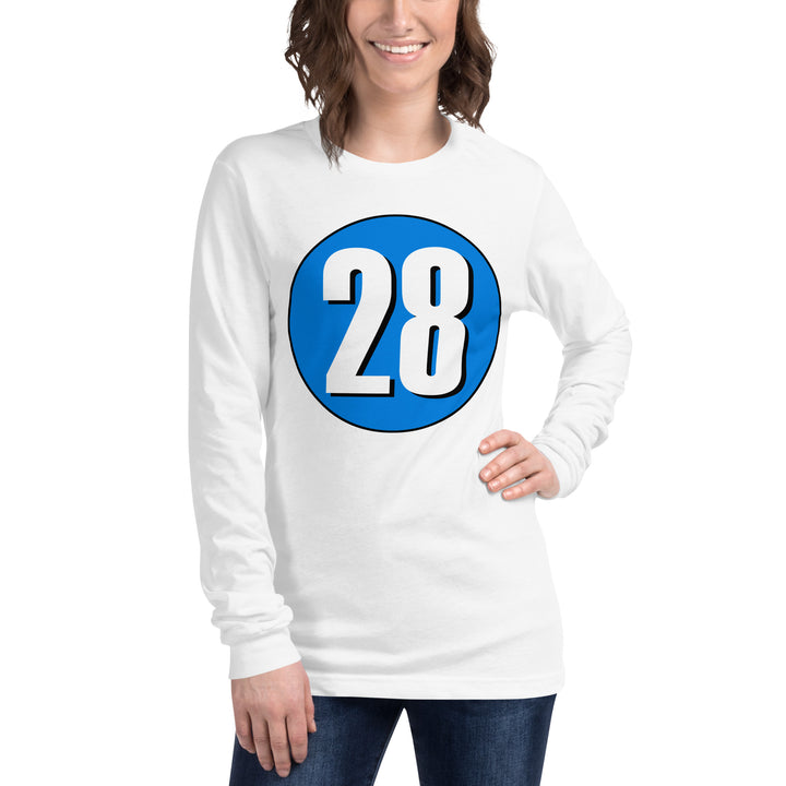 Unisex Long Sleeve Tee: White on Blue 28