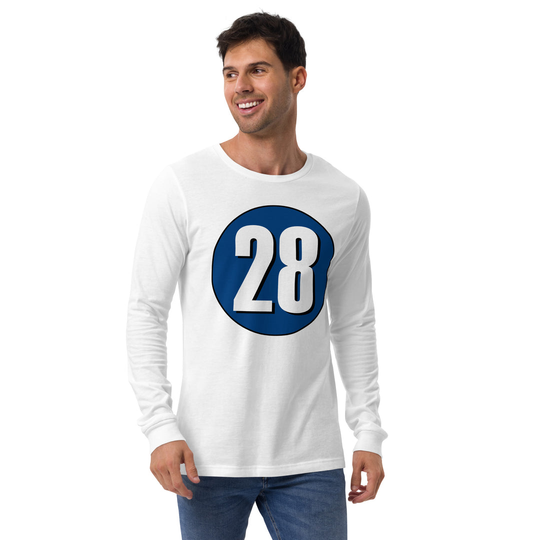 Unisex Long Sleeve Tee: White on Navy Blue 28