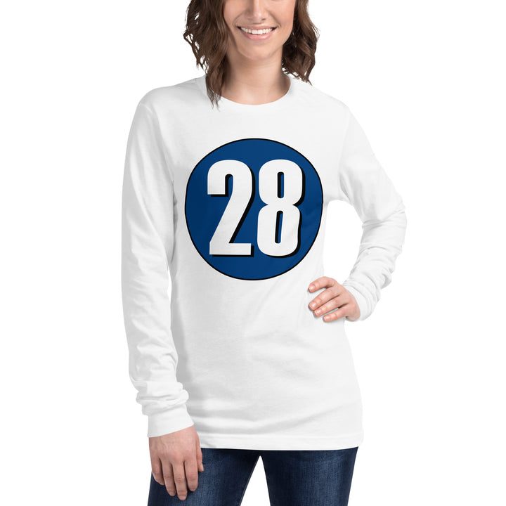 Unisex Long Sleeve Tee: White on Navy Blue 28