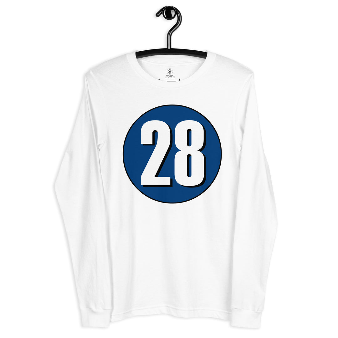 Unisex Long Sleeve Tee: White on Navy Blue 28