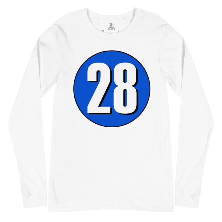 Unisex Long Sleeve Tee: White on Periwinkle 28