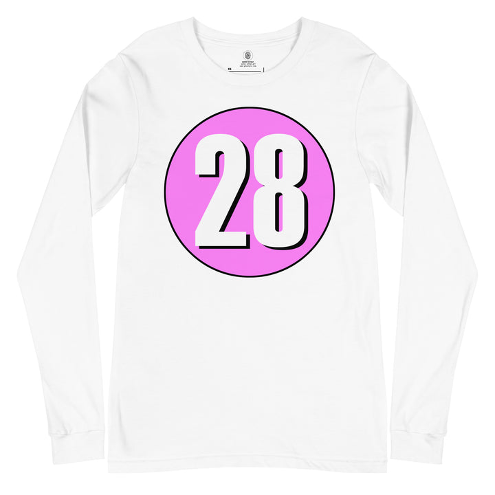 Unisex Long Sleeve Tee: White on Pink 28