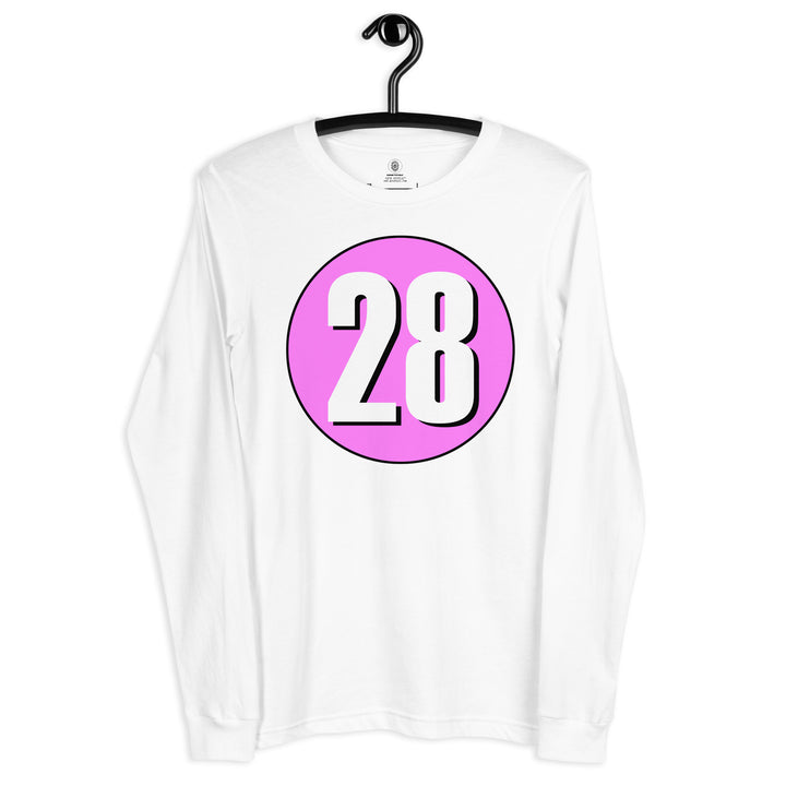 Unisex Long Sleeve Tee: White on Pink 28