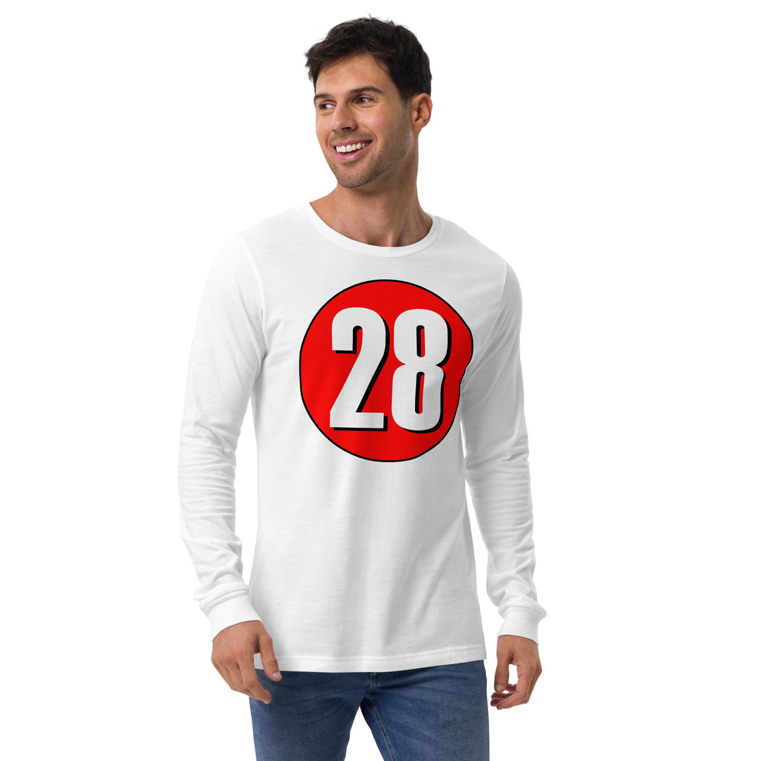 Unisex Long Sleeve Tee: White on Red 28