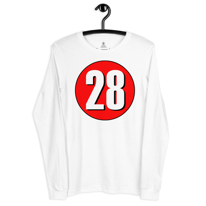 Unisex Long Sleeve Tee: White on Red 28