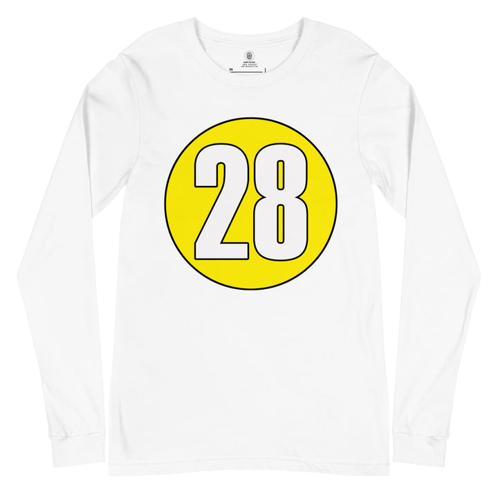 Unisex Long Sleeve Tee: White on Yellow 28