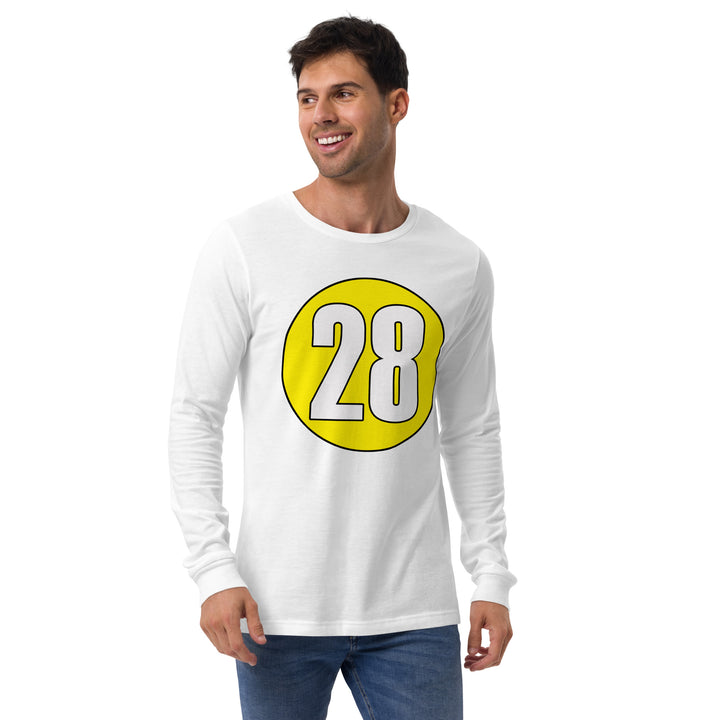 Unisex Long Sleeve Tee: White on Yellow 28