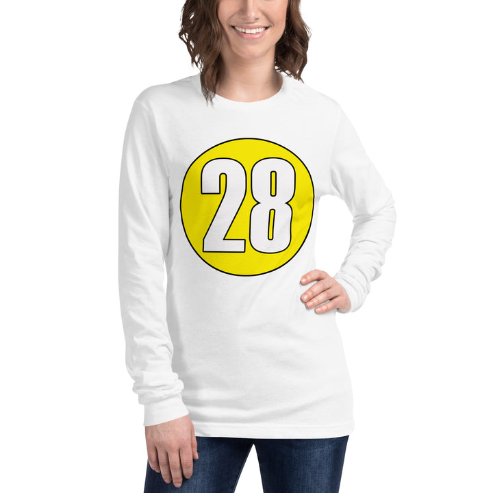 Unisex Long Sleeve Tee: White on Yellow 28