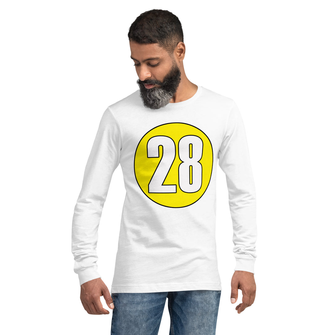 Unisex Long Sleeve Tee: White on Yellow 28