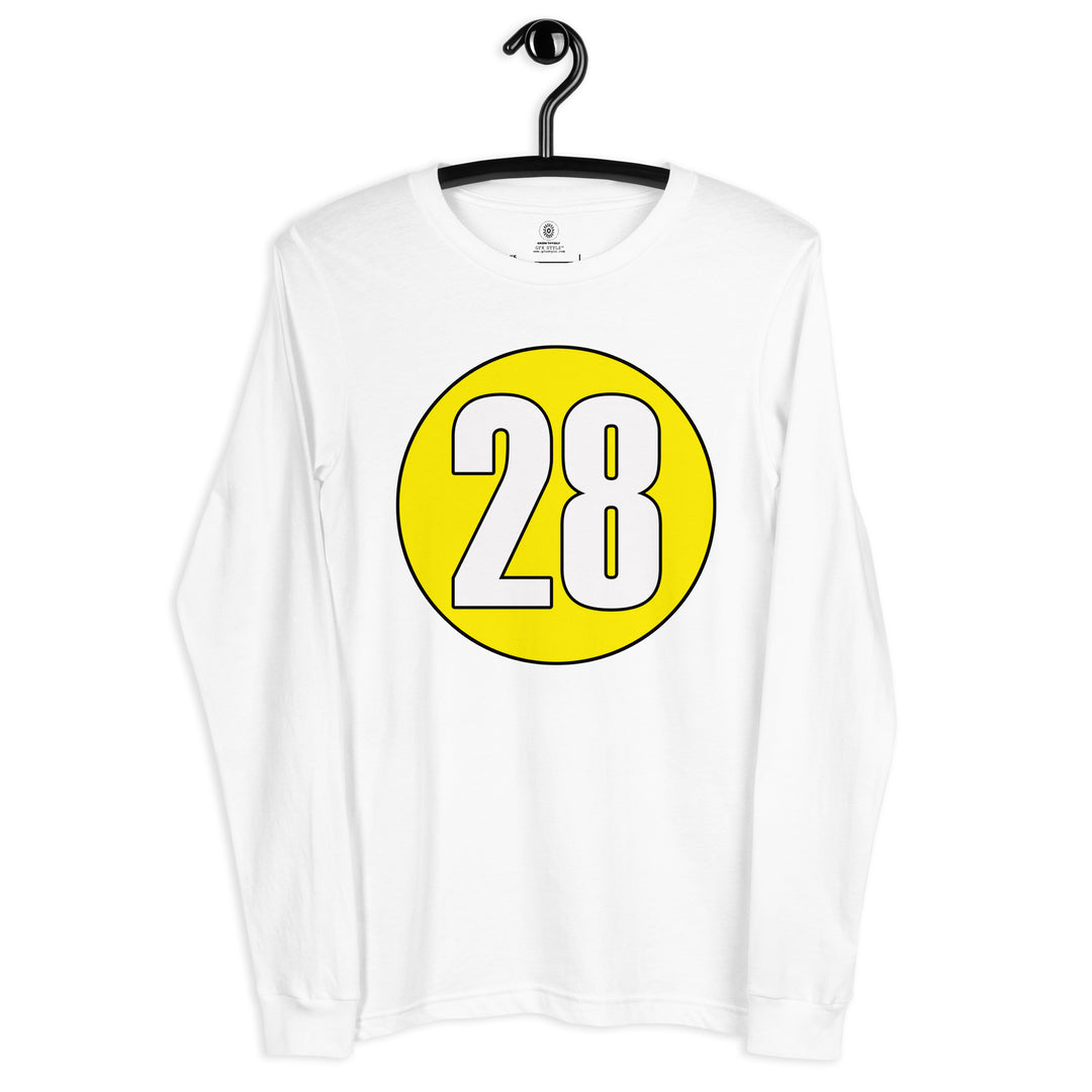 Unisex Long Sleeve Tee: White on Yellow 28