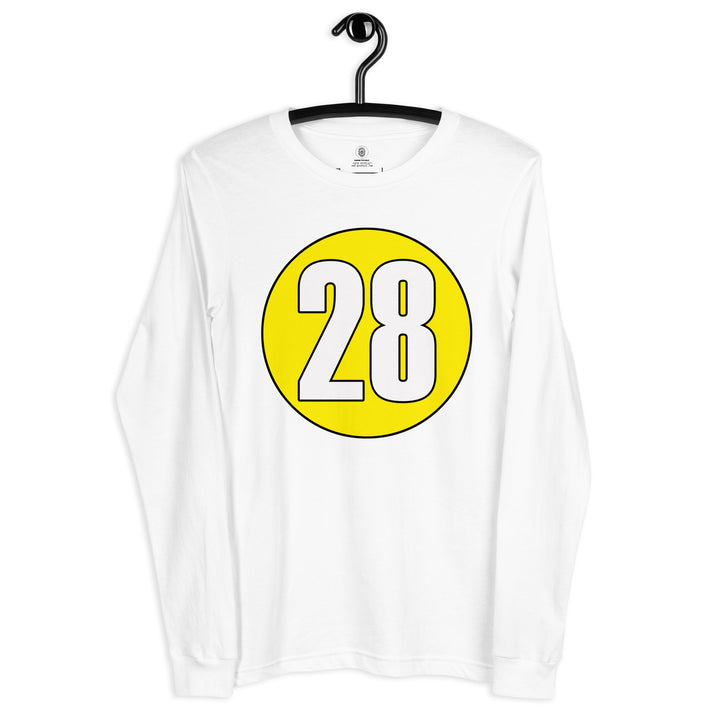 Unisex Long Sleeve Tee: White on Yellow 28