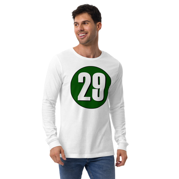 Unisex Long Sleeve Tee: White on Hunter Green 29