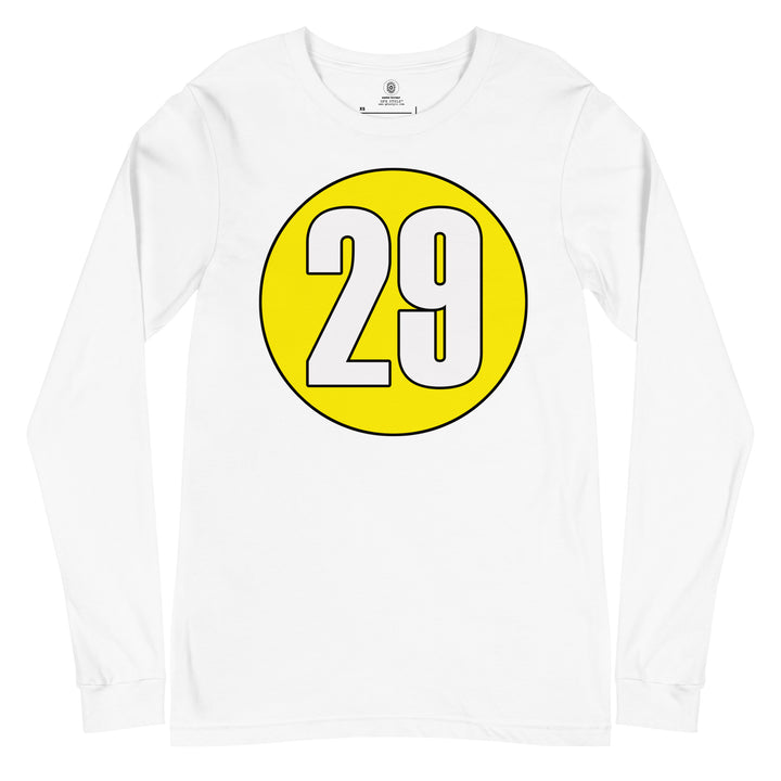 Unisex Long Sleeve Tee: White on Yellow 29