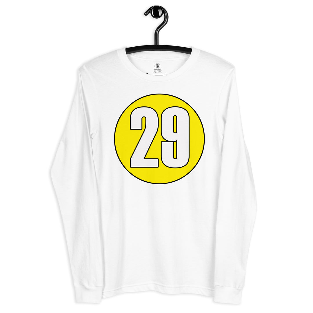 Unisex Long Sleeve Tee: White on Yellow 29