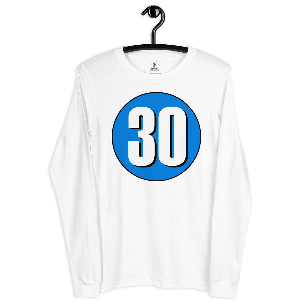 Unisex Long Sleeve Tee: White on Blue 30