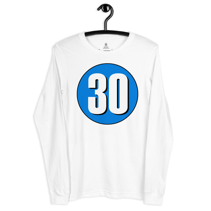 Unisex Long Sleeve Tee: White on Blue 30