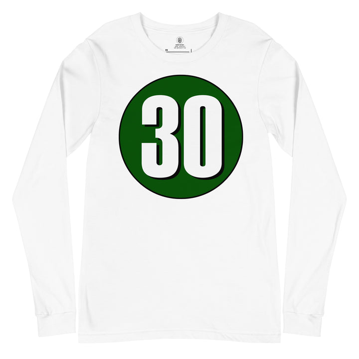 Unisex Long Sleeve Tee: White on Hunter Green 30