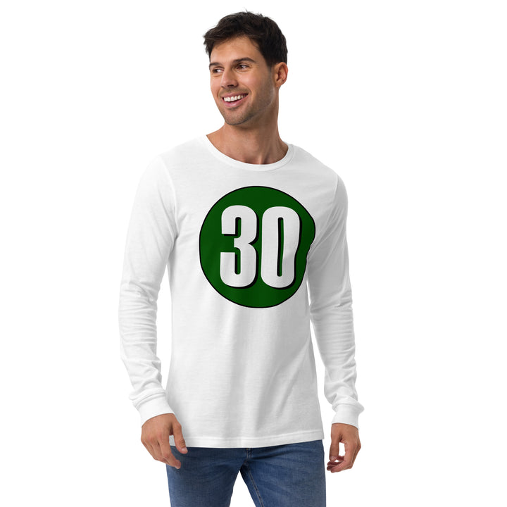 Unisex Long Sleeve Tee: White on Hunter Green 30