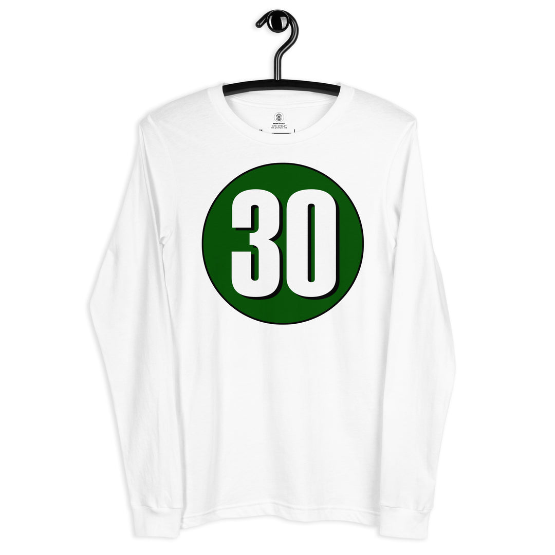 Unisex Long Sleeve Tee: White on Hunter Green 30