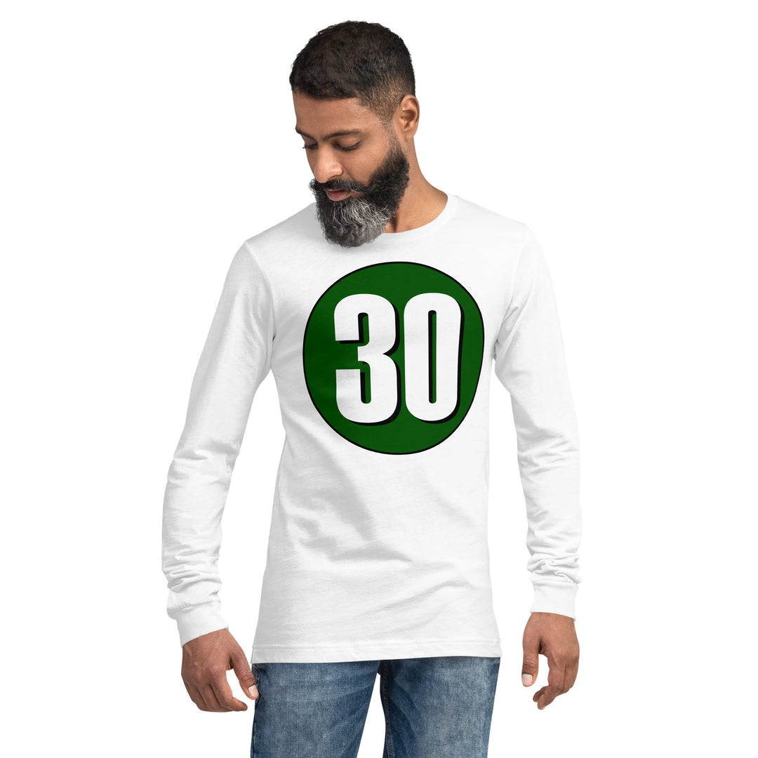 Unisex Long Sleeve Tee: White on Hunter Green 30