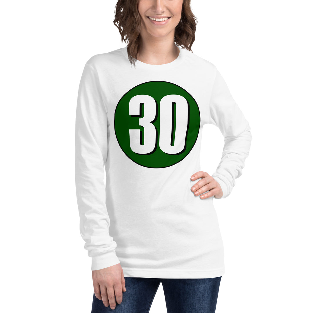 Unisex Long Sleeve Tee: White on Hunter Green 30