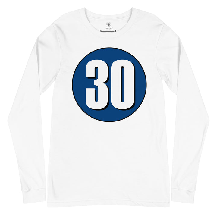 Unisex Long Sleeve Tee: White on Navy Blue 30