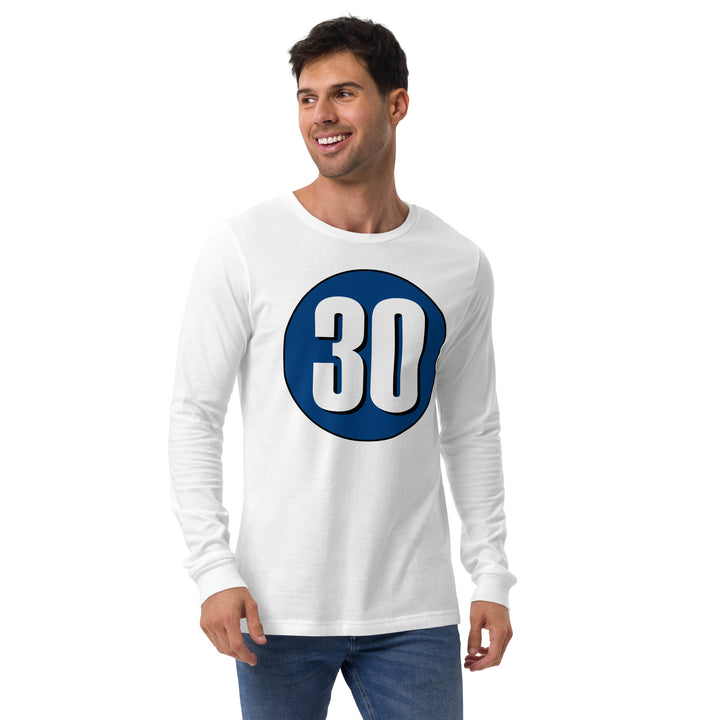 Unisex Long Sleeve Tee: White on Navy Blue 30