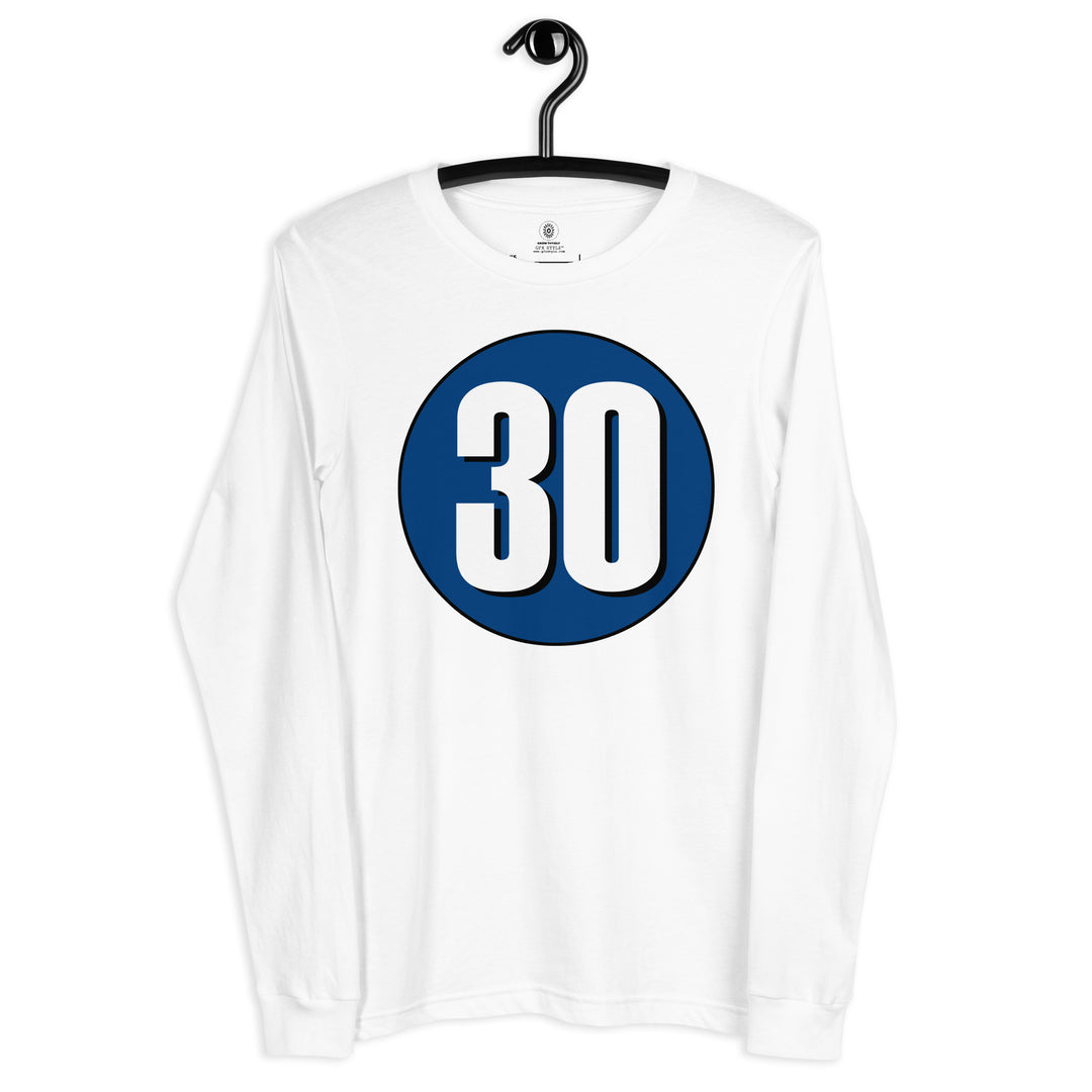 Unisex Long Sleeve Tee: White on Navy Blue 30