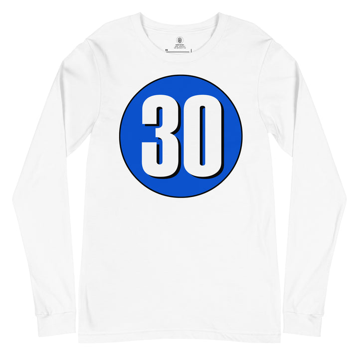 Unisex Long Sleeve Tee: White on Periwinkle 30