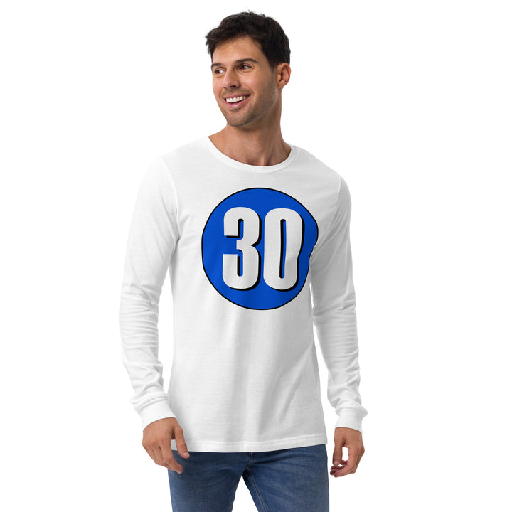 Unisex Long Sleeve Tee: White on Periwinkle 30