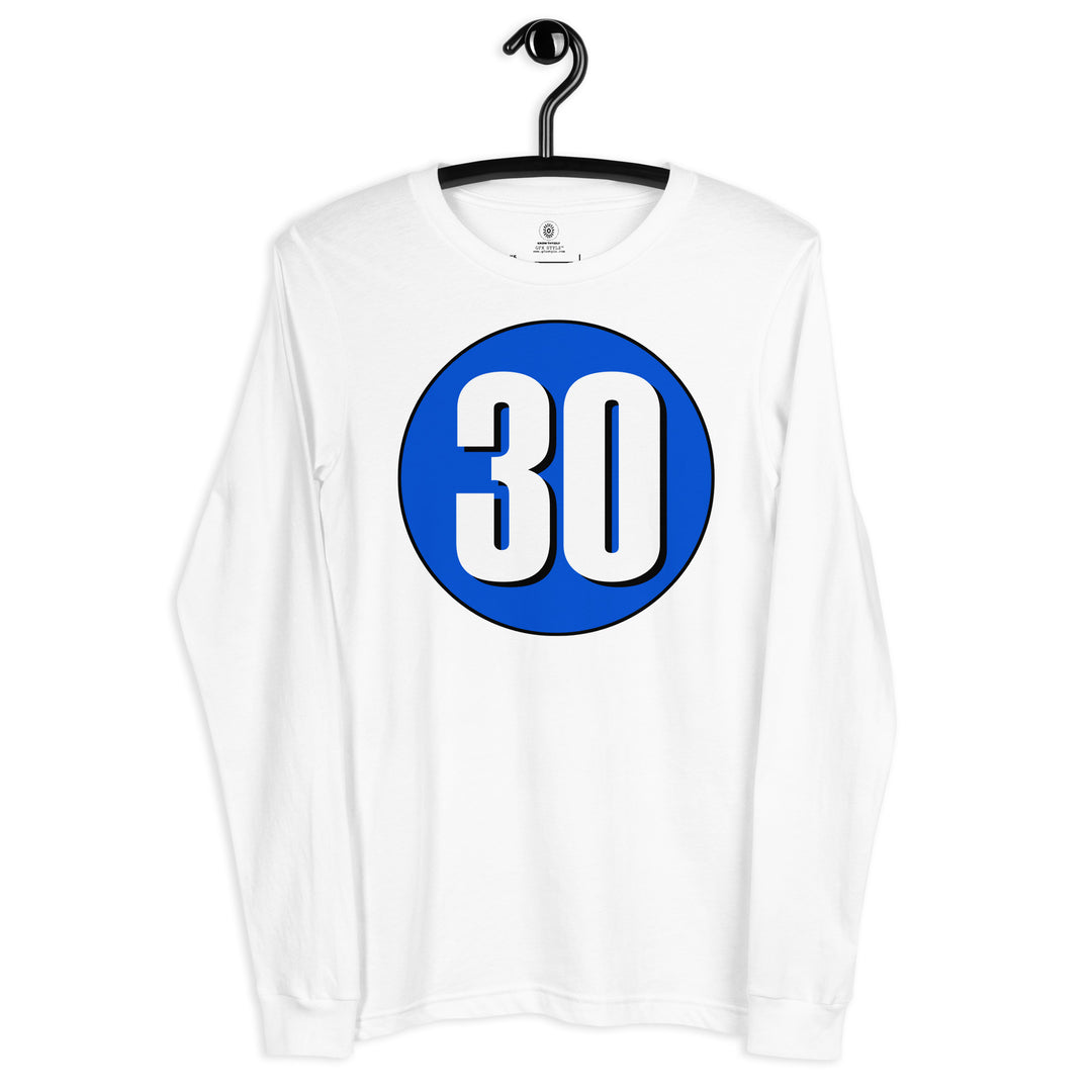 Unisex Long Sleeve Tee: White on Periwinkle 30